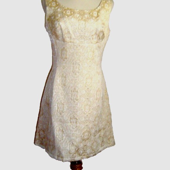VINTAGE 1960S IRA CURTIS GOLD BROCADE JEWEL MINI DRESS M - Picture 14 of 16